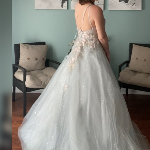 Sage green sparkly a line ball gown or non traditional wedding dress - Picture 4 of 4